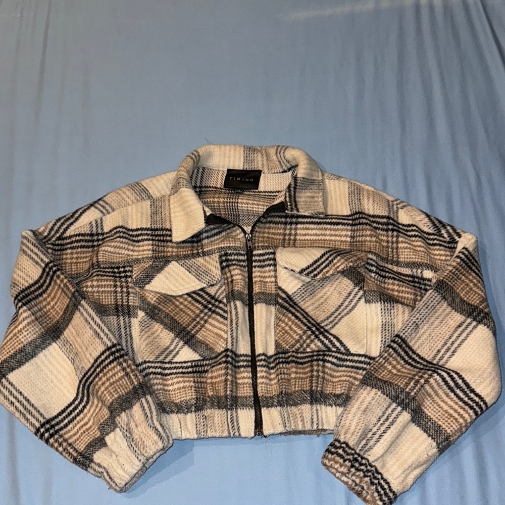 Timing Beige and Black Plaid Jacket